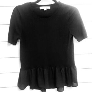 Loft Black Peplum Hem Short Sleeve Blouse Size XS